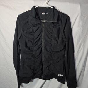 Fila Black Ruched Zip-Front Jacket